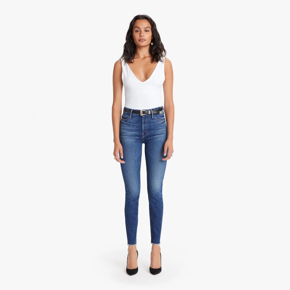 Mother Denim Jeans High Waisted Looker Ankle Fray Big Sky Dark Blue Size 26